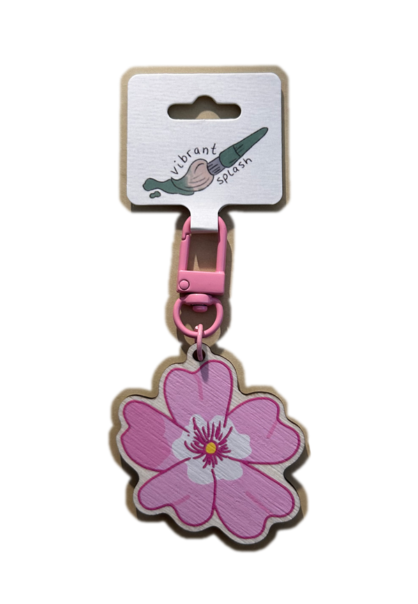 Pink blossom wooden keychain transparent PNG.